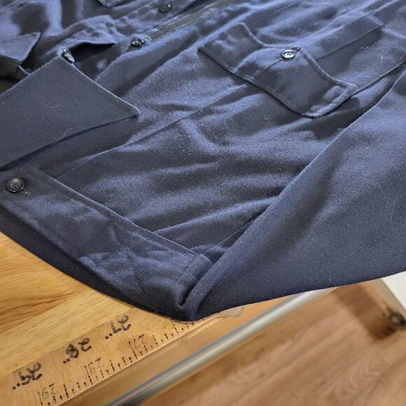 Vintage Flying Cross Dacron Rayon Blend Navy Blue Faux Button Zip 26" P2P - Picture 10 of 13